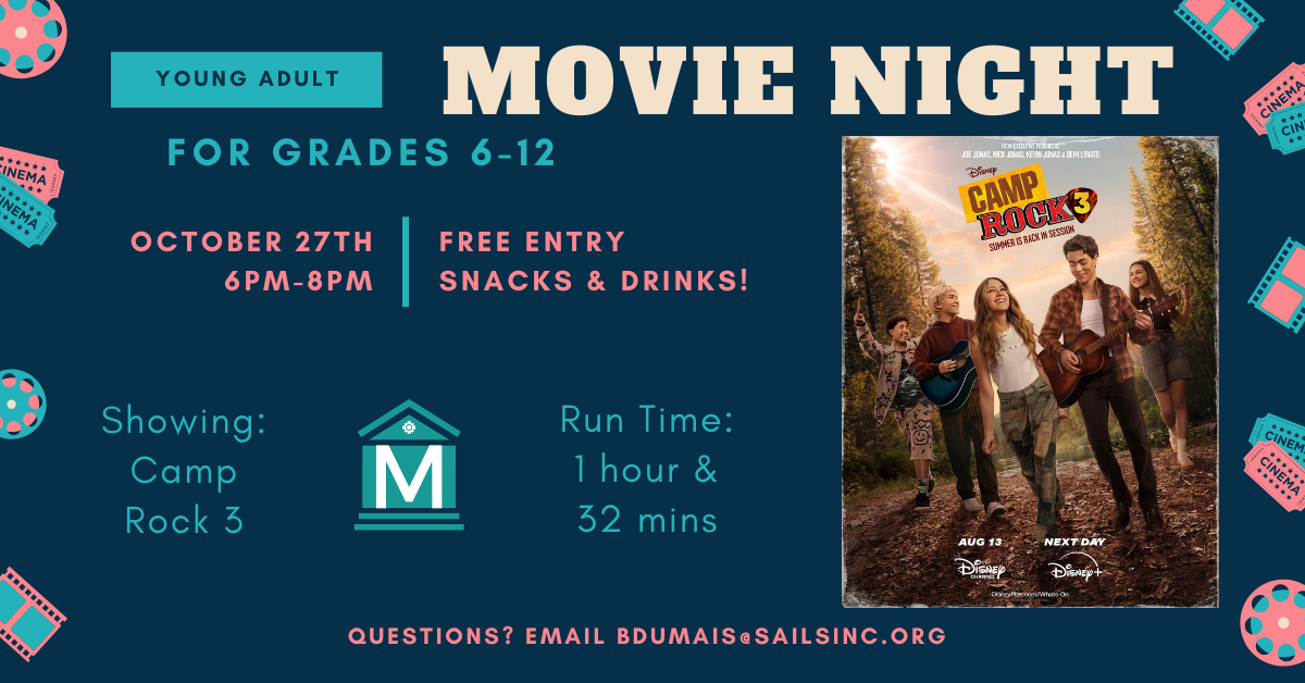 Movie night for grades 6-12 featuring Camp Rock 3 on October 27