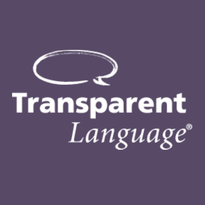 Transparent Language logo with a speech bubble and purple background